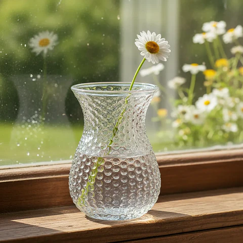 Florero De Vidrio Texturizado Transparente 20x14cm Decorativo