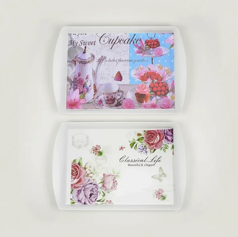 Bandeja Plástica Rectangular 45cm Diseño Floral Varios