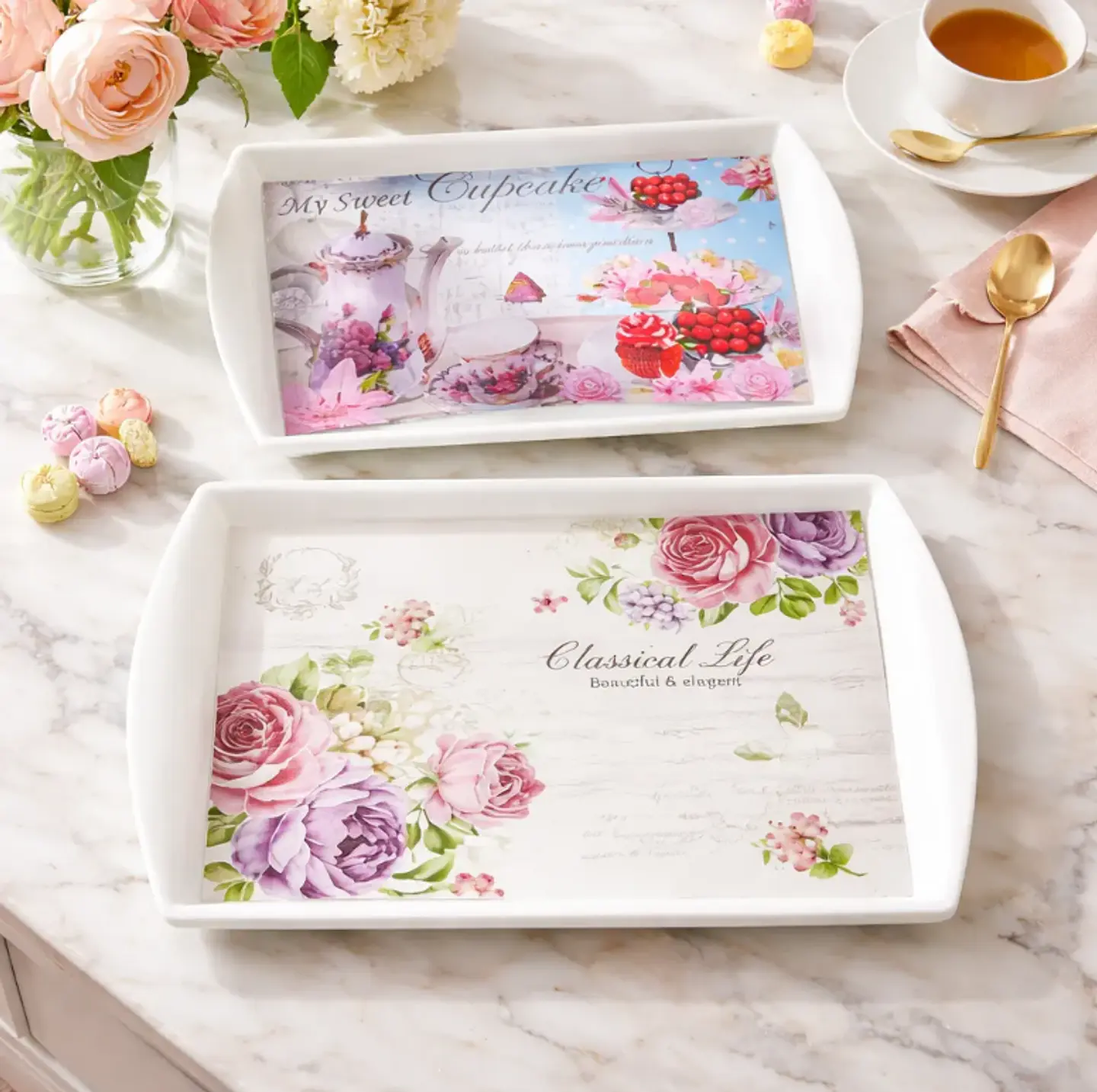 Bandeja Plástica Rectangular 45cm Diseño Floral Varios 4