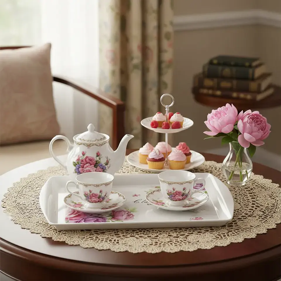 Bandeja de Servir Vintage con Flores 40 cm 1