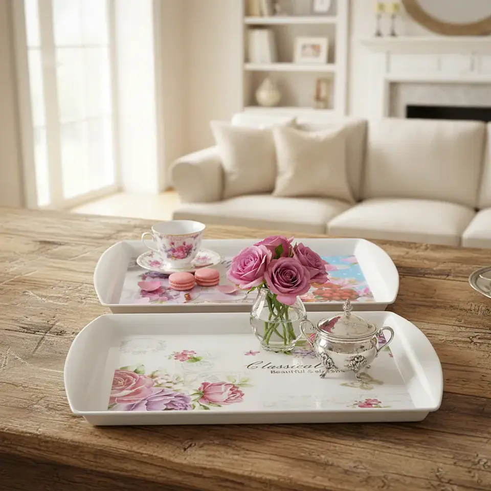 Bandeja Plástica Rectangular 35cm Diseño Vintage Floral 1
