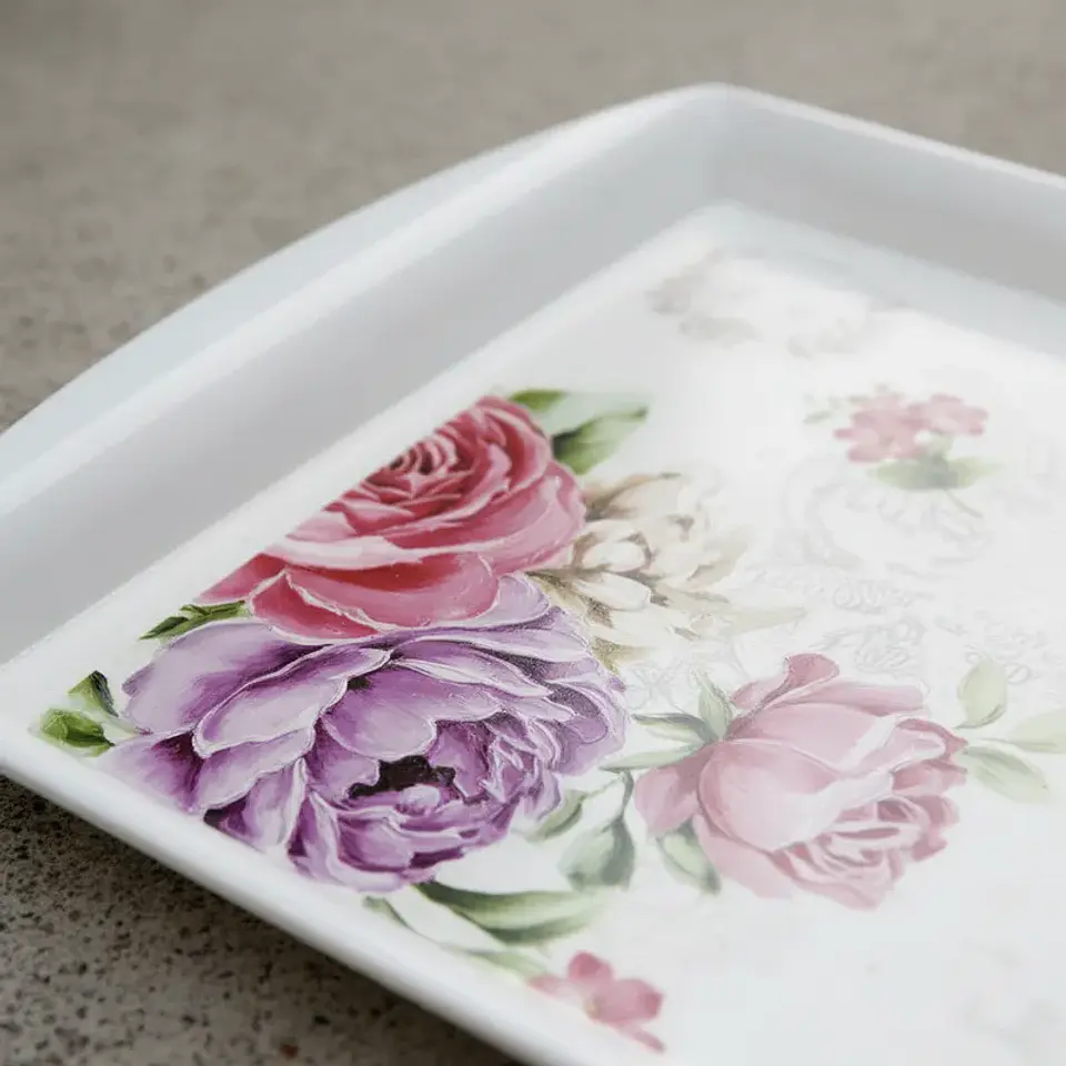 Bandeja Plástica Rectangular 35cm Diseño Vintage Floral 3