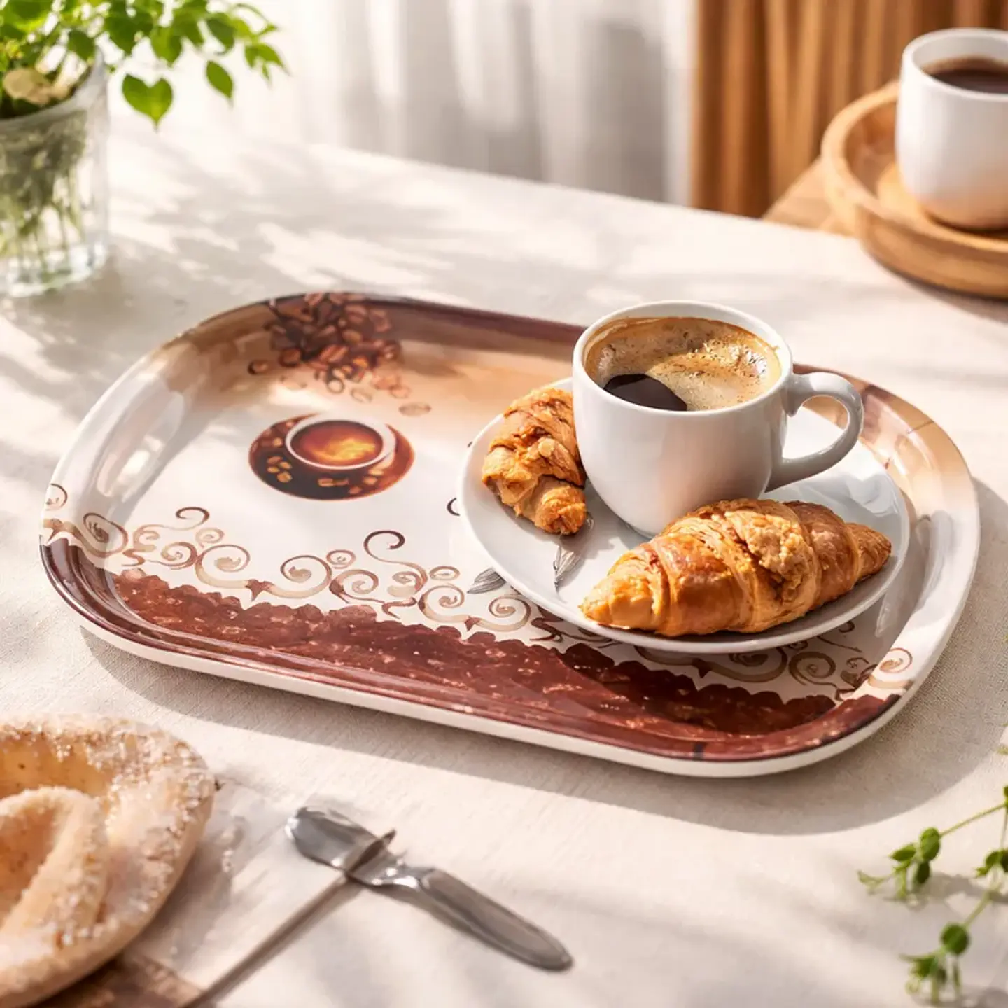 Bandeja Plástica 45cm con Asas Diseño Floral y Café 1