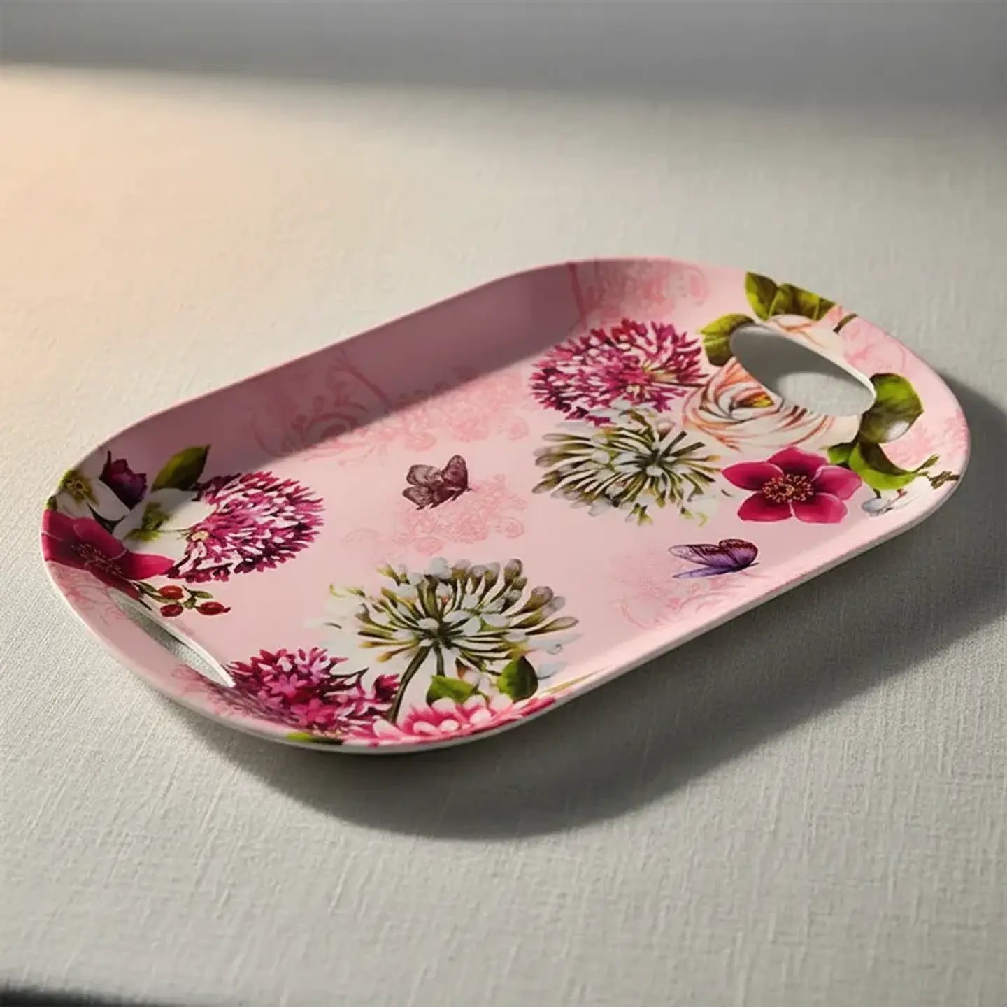 Bandeja Plástica 45cm con Asas Diseño Floral y Café 3