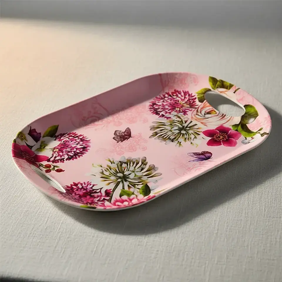 Bandeja Plástica 45cm con Asas Diseño Floral y Café 3