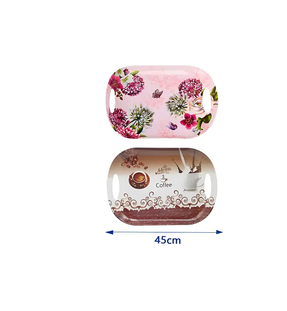 Bandeja Plástica 45cm con Asas Diseño Floral y Café 4