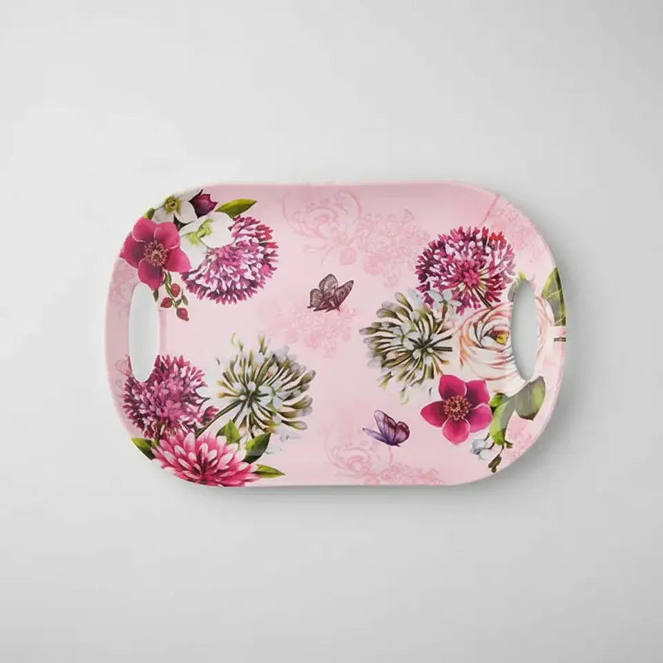 Bandeja Plástica 45cm con Asas Diseño Floral y Café 5