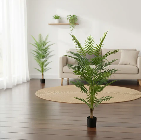 Planta Artificial Helecho 1.4m Con Macetero Negro