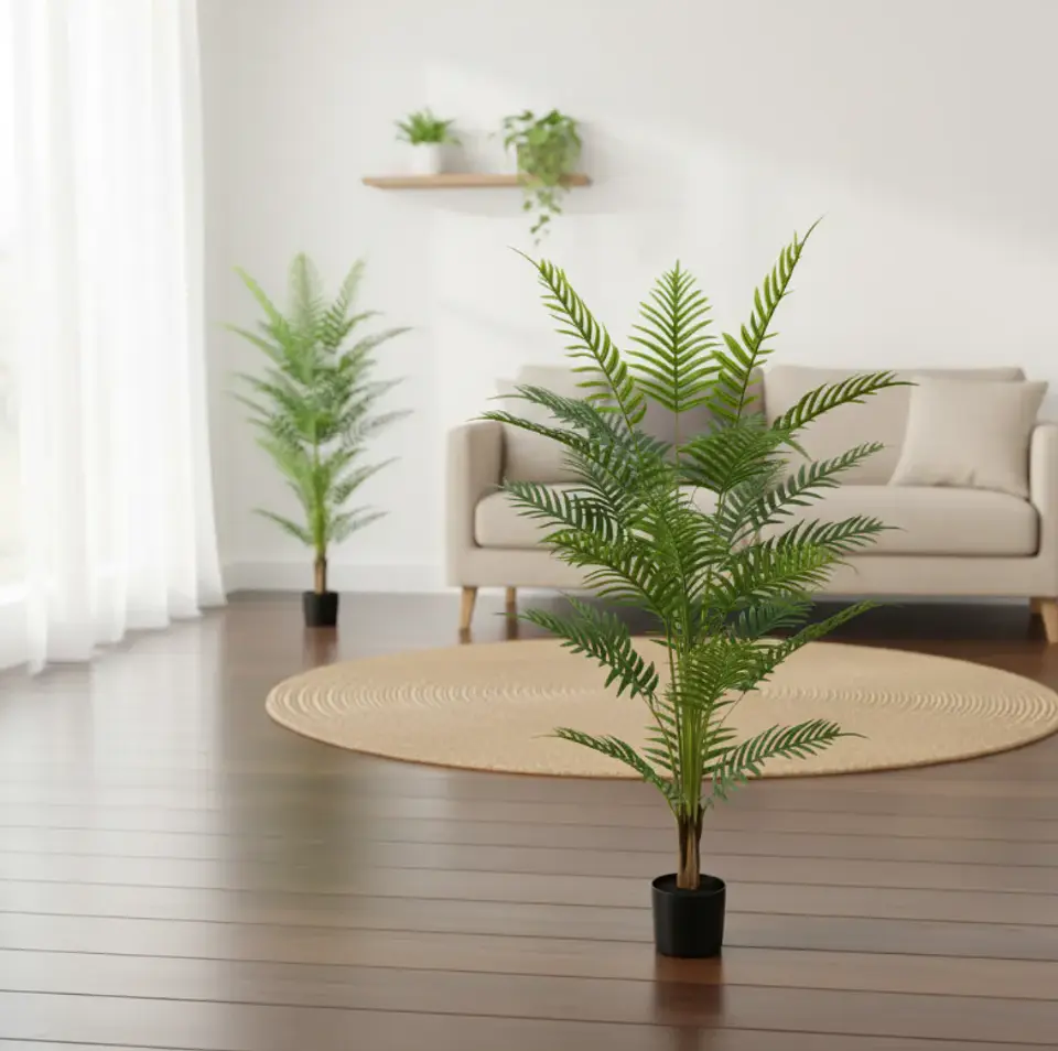Planta Artificial Helecho 1.4m Con Macetero Negro 2
