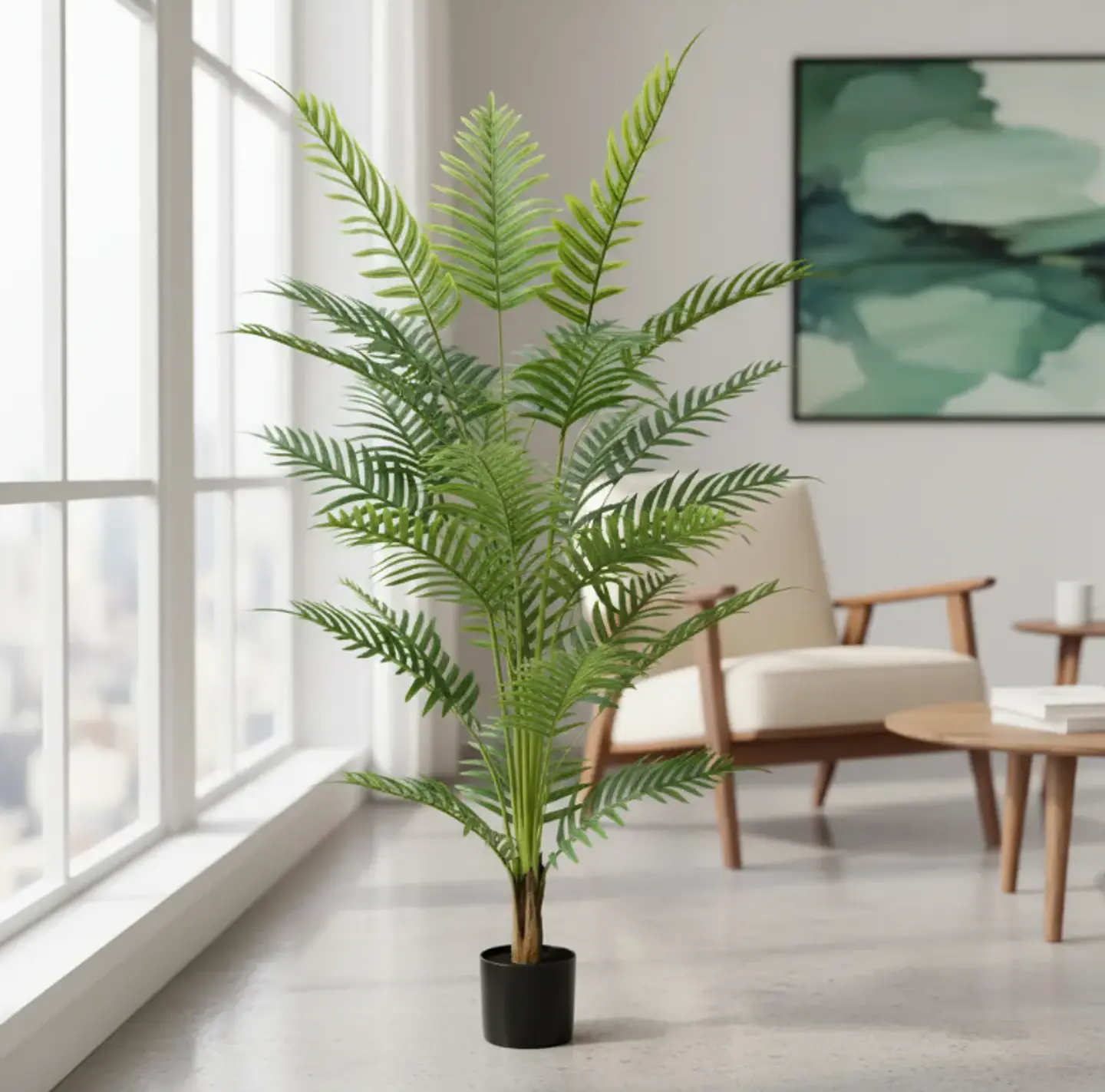 Planta Artificial Helecho 1.4m Con Macetero Negro 3