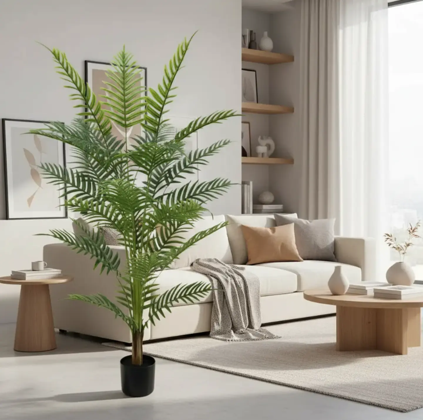 Planta Artificial Helecho 1.4m Con Macetero Negro 5
