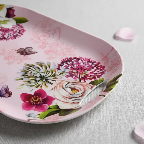 Bandeja Plástica 40 cm con Asas Diseño Floral y Café