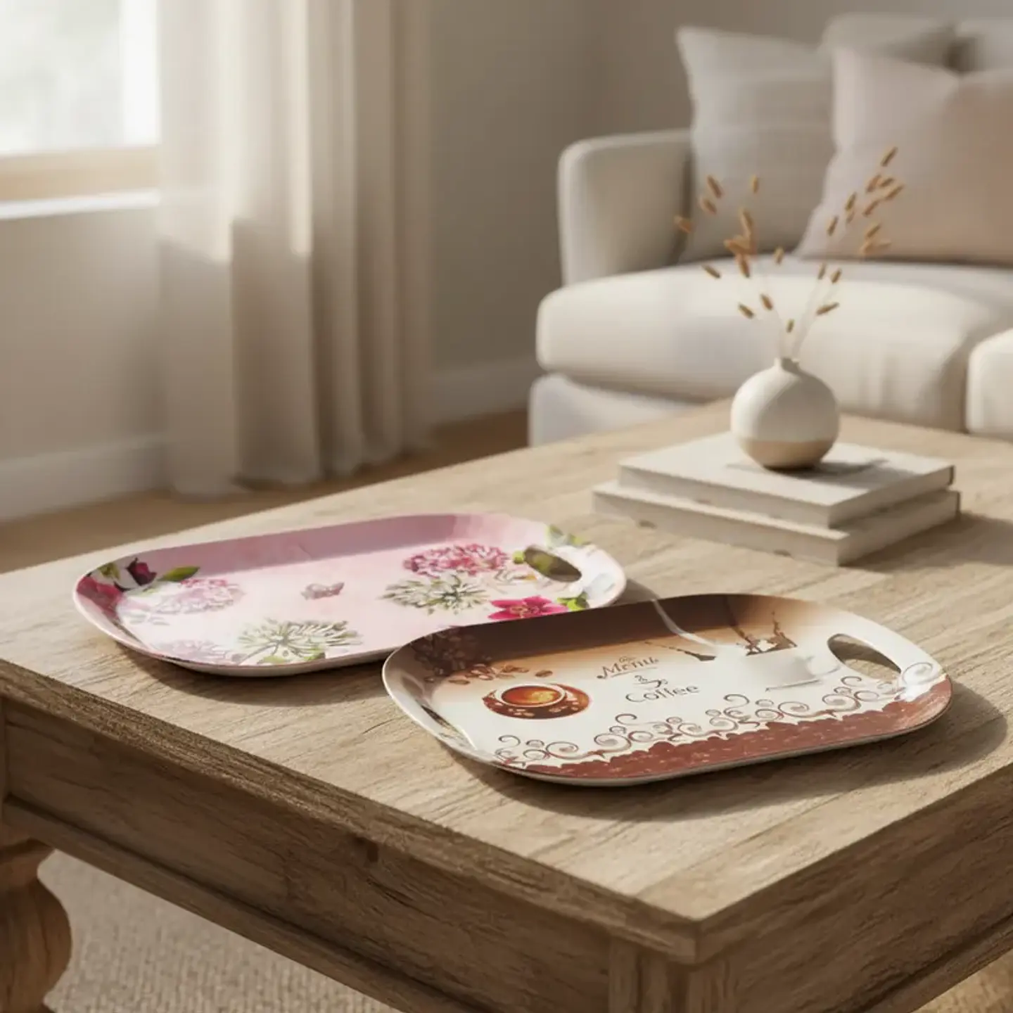 Bandeja Plástica 40 cm con Asas Diseño Floral y Café 3