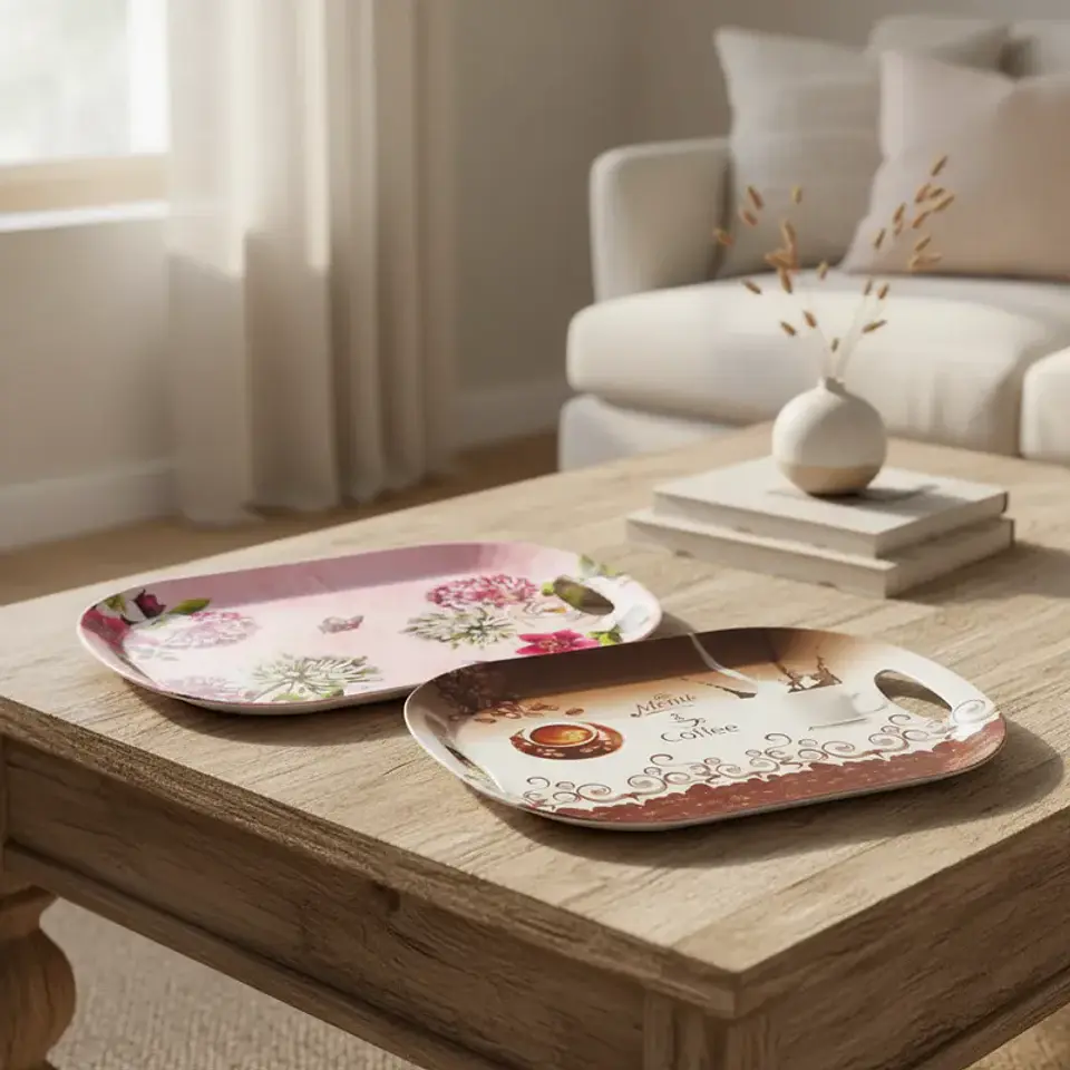 Bandeja Plástica 40 cm con Asas Diseño Floral y Café 3