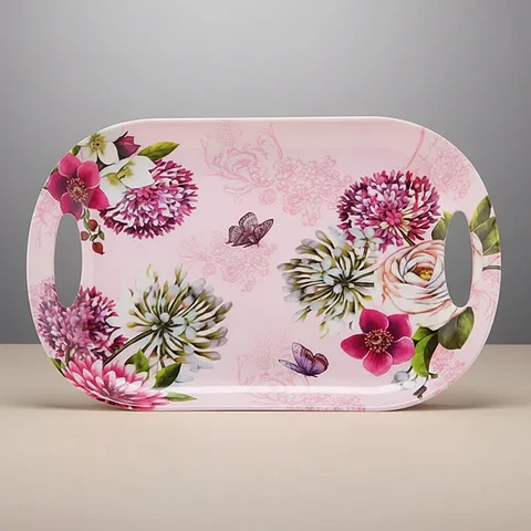 Bandeja Plástica para Servir 37.5 cm con Asas Diseño Floral 