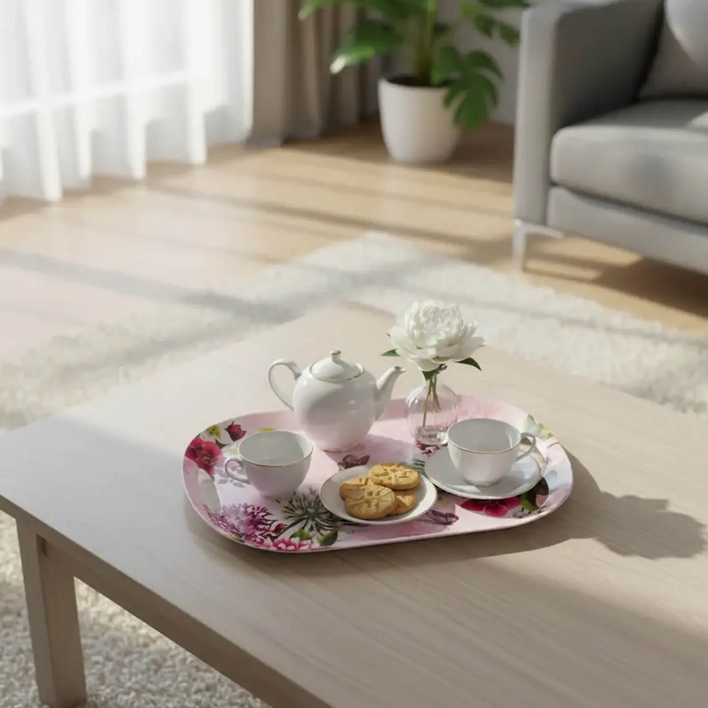 Bandeja Plástica para Servir 37.5 cm con Asas Diseño Floral  5