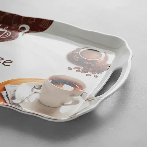 Bandeja Plástica con Asas 45cm Diseño Café y Floral