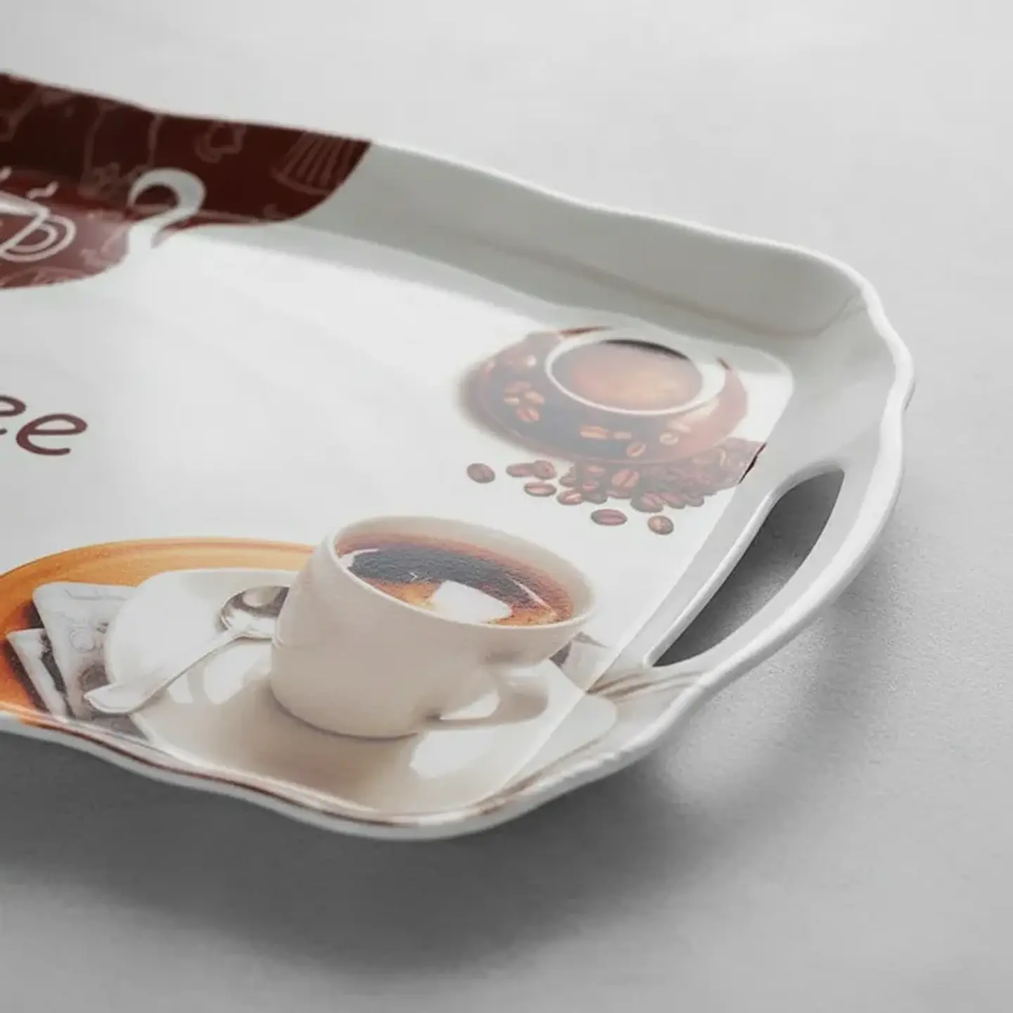 Bandeja Plástica con Asas 45cm Diseño Café y Floral 2