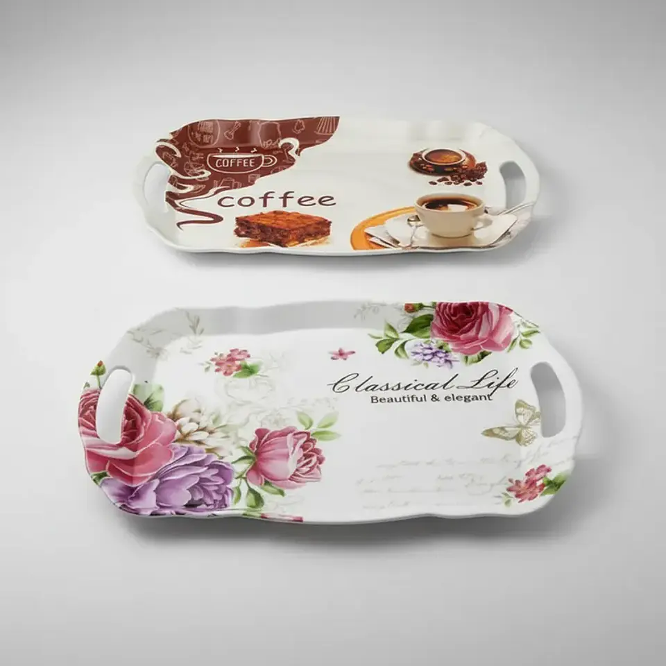 Bandeja Plástica con Asas 45cm Diseño Café y Floral 3