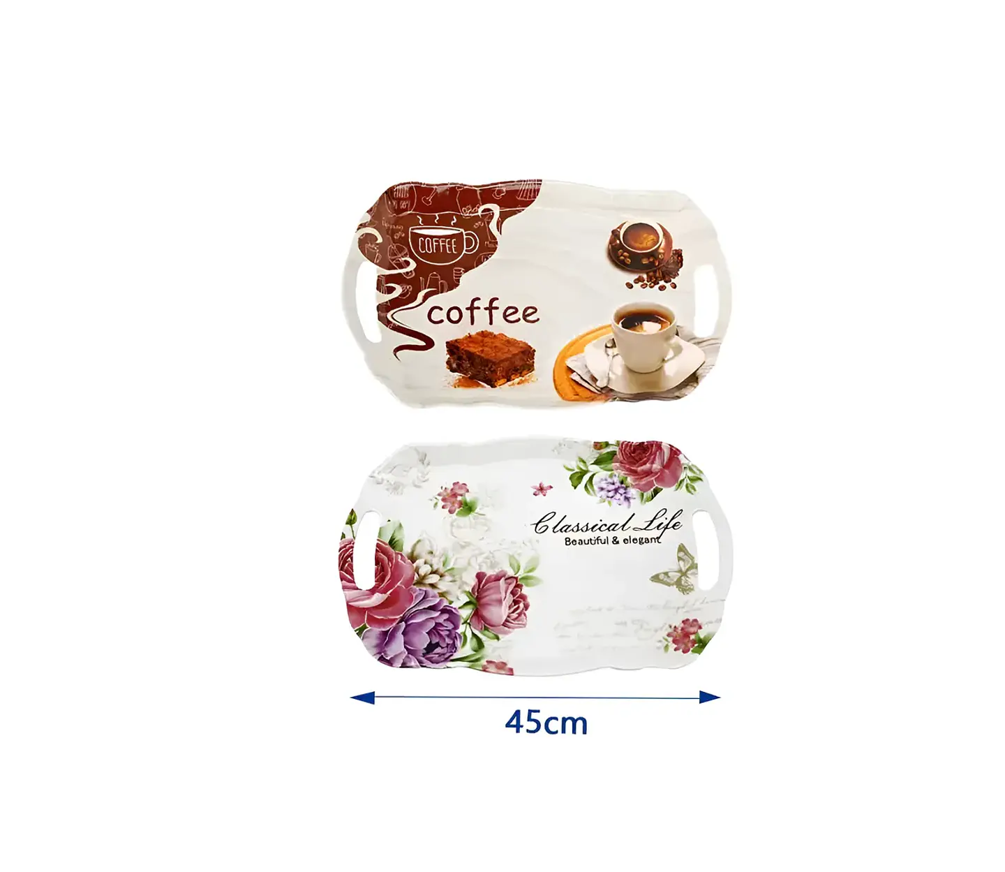 Bandeja Plástica con Asas 45cm Diseño Café y Floral 4