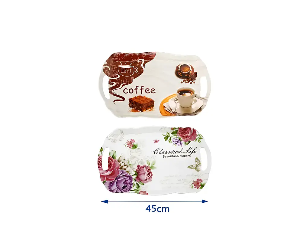Bandeja Plástica con Asas 45cm Diseño Café y Floral 4