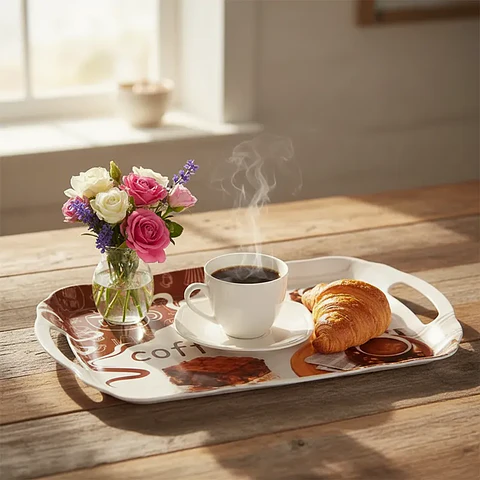 Bandeja Melamina 40cm con Asas Diseño Café y Flores