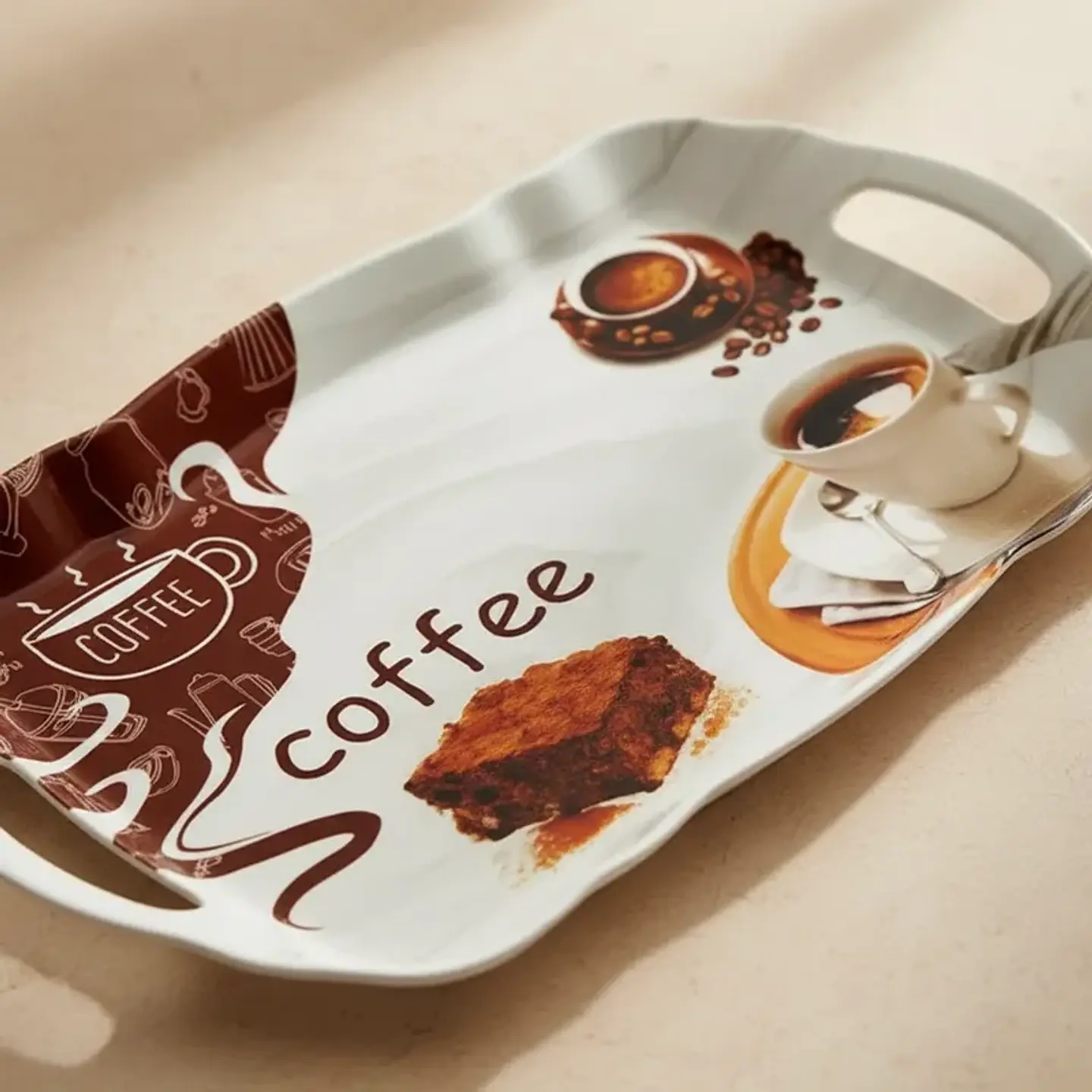 Bandeja Melamina 40cm con Asas Diseño Café y Flores 2
