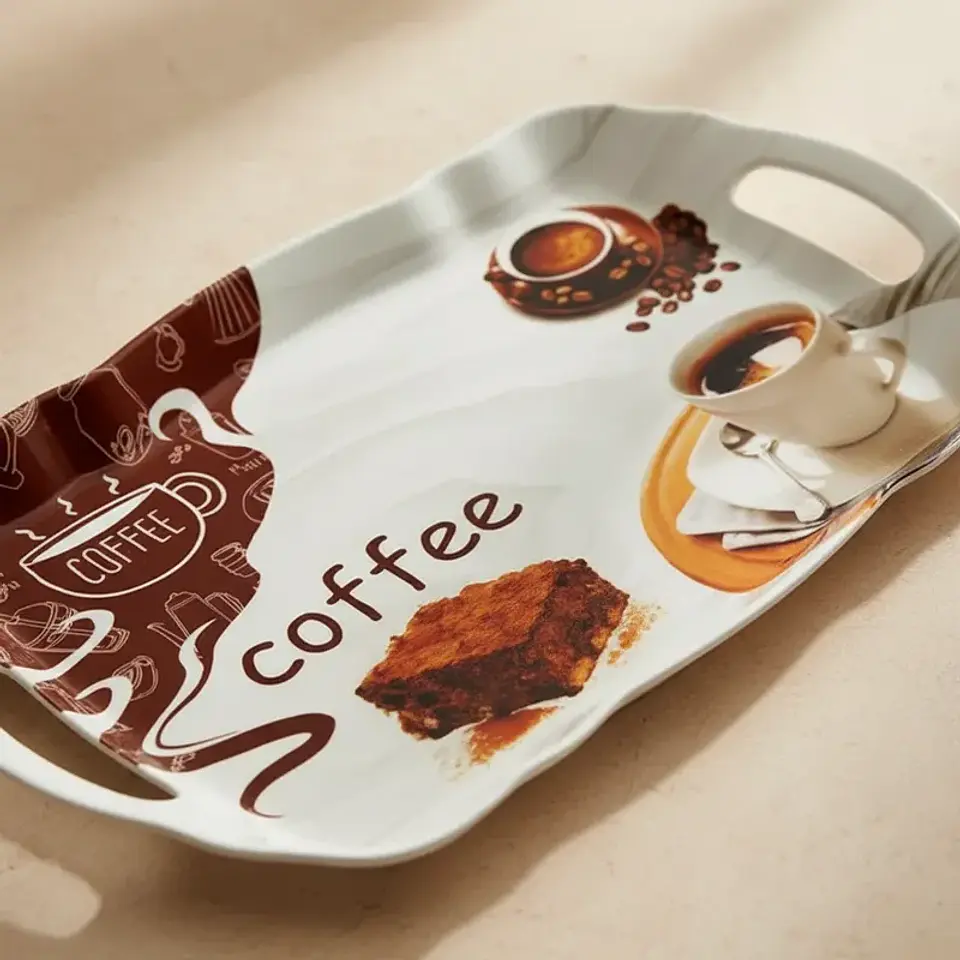 Bandeja Melamina 40cm con Asas Diseño Café y Flores 2