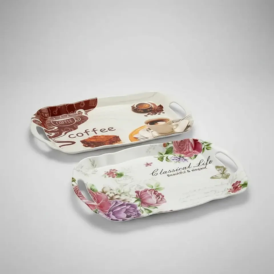 Bandeja Melamina 40cm con Asas Diseño Café y Flores 3