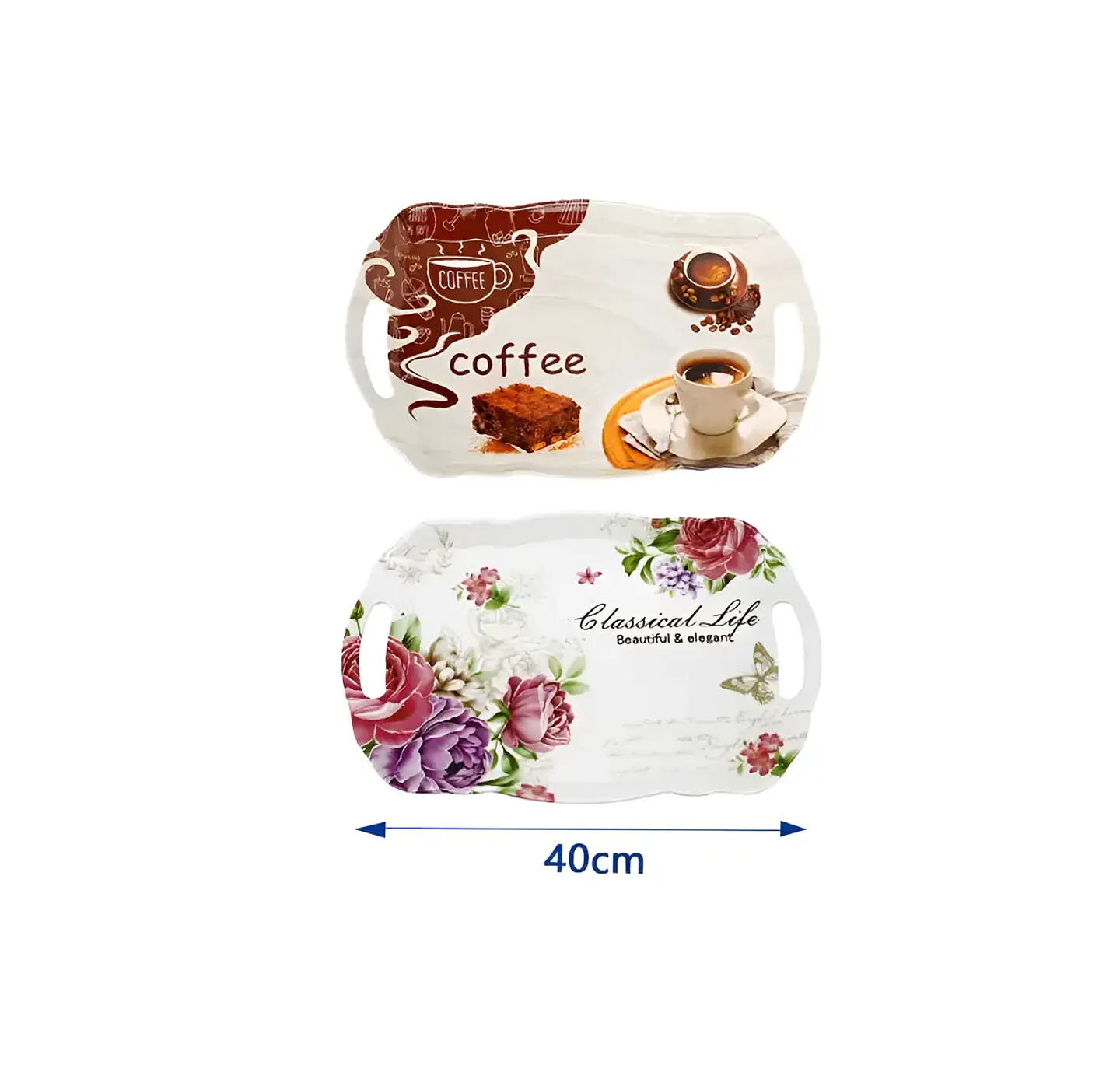 Bandeja Melamina 40cm con Asas Diseño Café y Flores 4