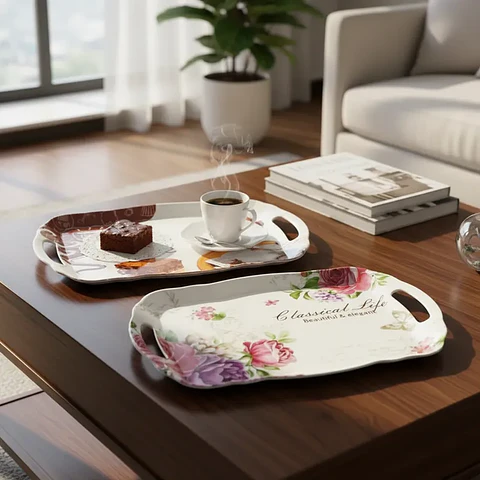 Bandeja Plástica de Servicio 37.5cm con Asas y Diseño