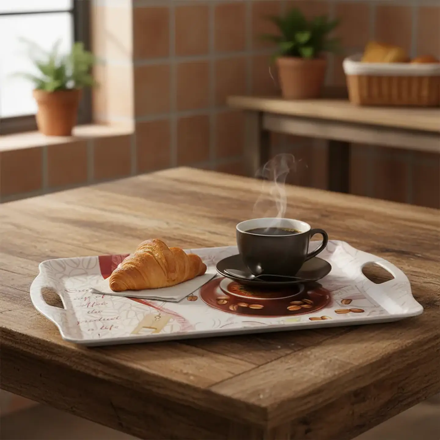 Bandeja Plástica para Servir 45 cm con Asas y Diseño Floral 1