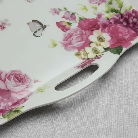 Bandeja Plástica para Servir 45 cm con Asas y Diseño Floral