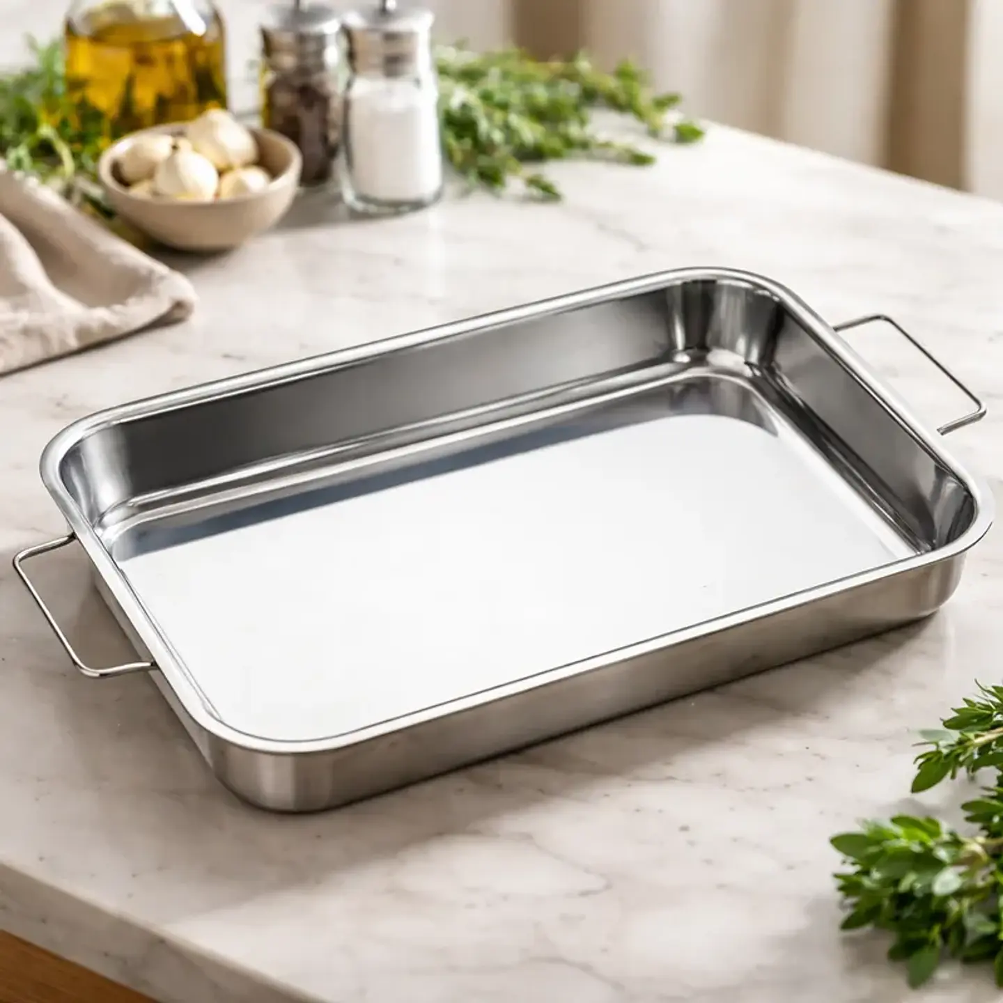 Fuente Bandeja Asadera Rectangular de Acero Inoxidable para Horno 4