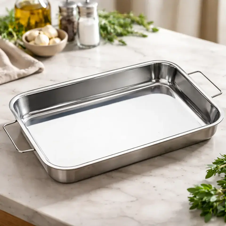 Fuente Bandeja Asadera Rectangular de Acero Inoxidable para Horno 4