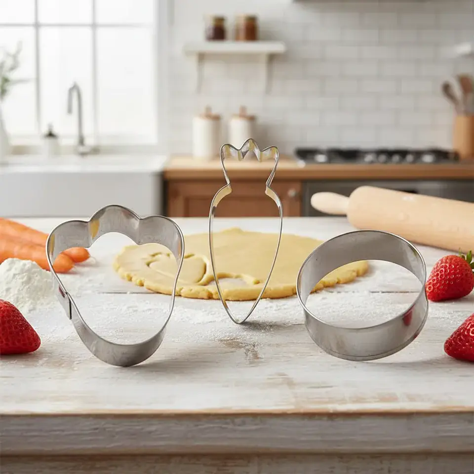 Set 3 Cortadores Galletas Acero Inoxidable Frutilla Zanahoria 5