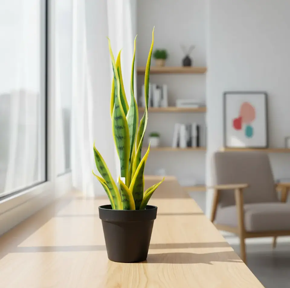Planta Artificial Lengua De Suegra Con Macetero Negro 1