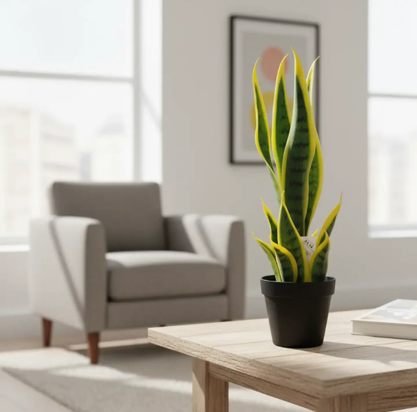Planta Artificial Lengua De Suegra Con Macetero Negro 2