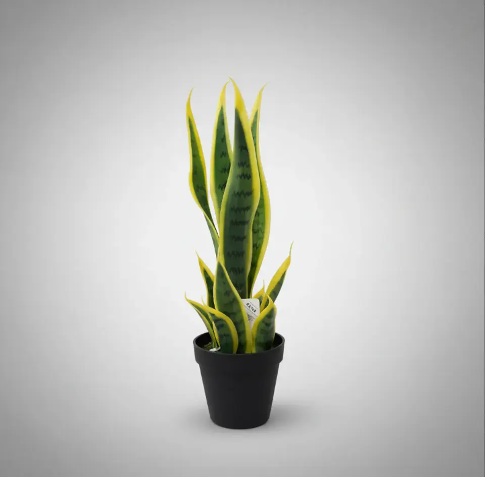 Planta Artificial Lengua De Suegra Con Macetero Negro 5