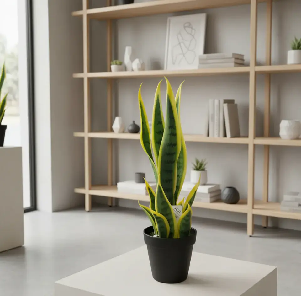 Planta Artificial Lengua De Suegra Con Macetero Negro 6
