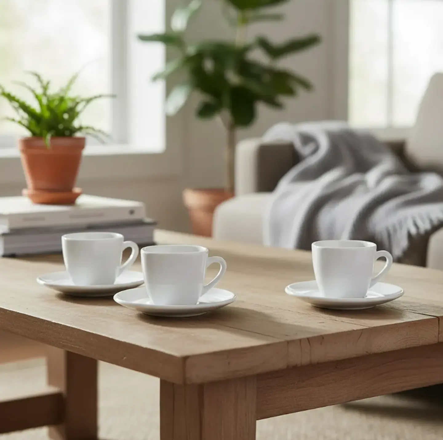 Set X6  Taza De Café Espresso Cerámica Blanca 85ml Con Plato 1