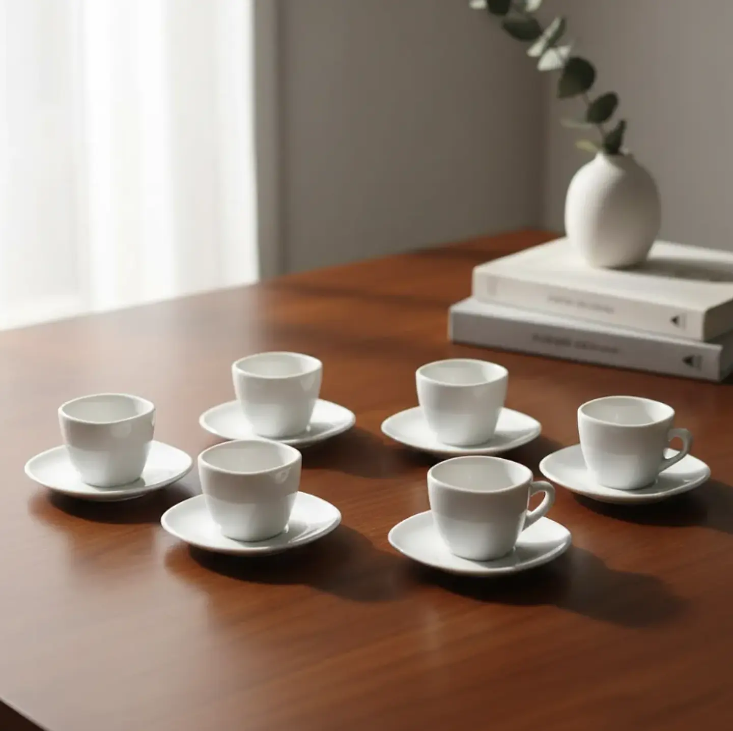 Set X6  Taza De Café Espresso Cerámica Blanca 85ml Con Plato 4