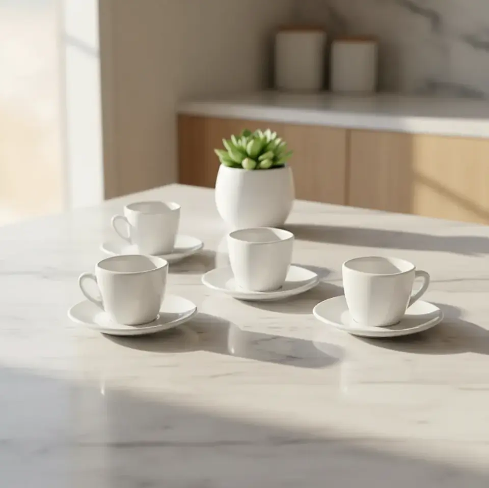 Set X6  Taza De Café Espresso Cerámica Blanca 85ml Con Plato 5