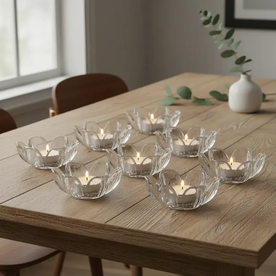 Portavela de Vidrio Transparente con Diseño Flor de Loto 3