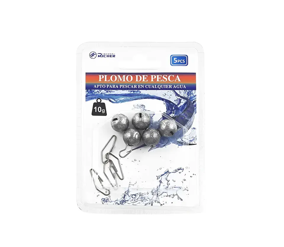 Set 5 Plomos De Pesca 10g Con Clip 2