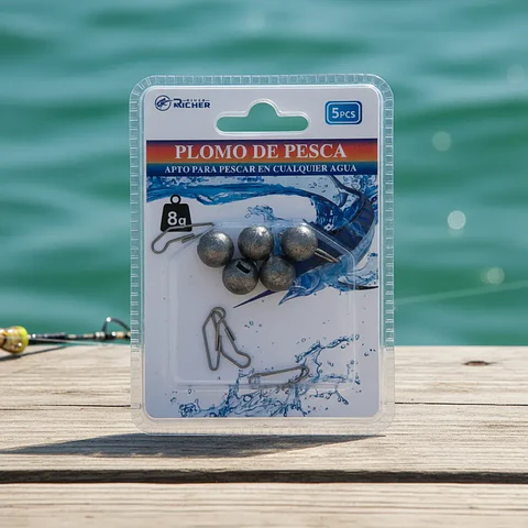 Set 5 Plomo De Pesca Redondo 8g Con Clip Rápido Desmontable
