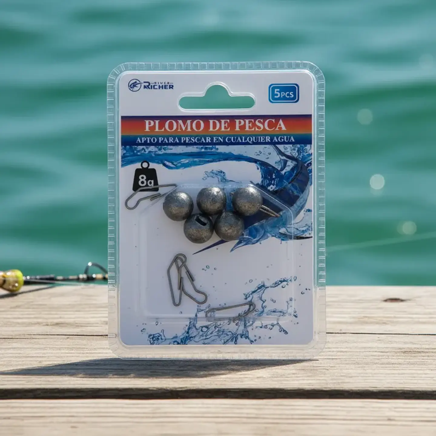 Set 5 Plomo De Pesca Redondo 8g Con Clip Rápido Desmontable 2