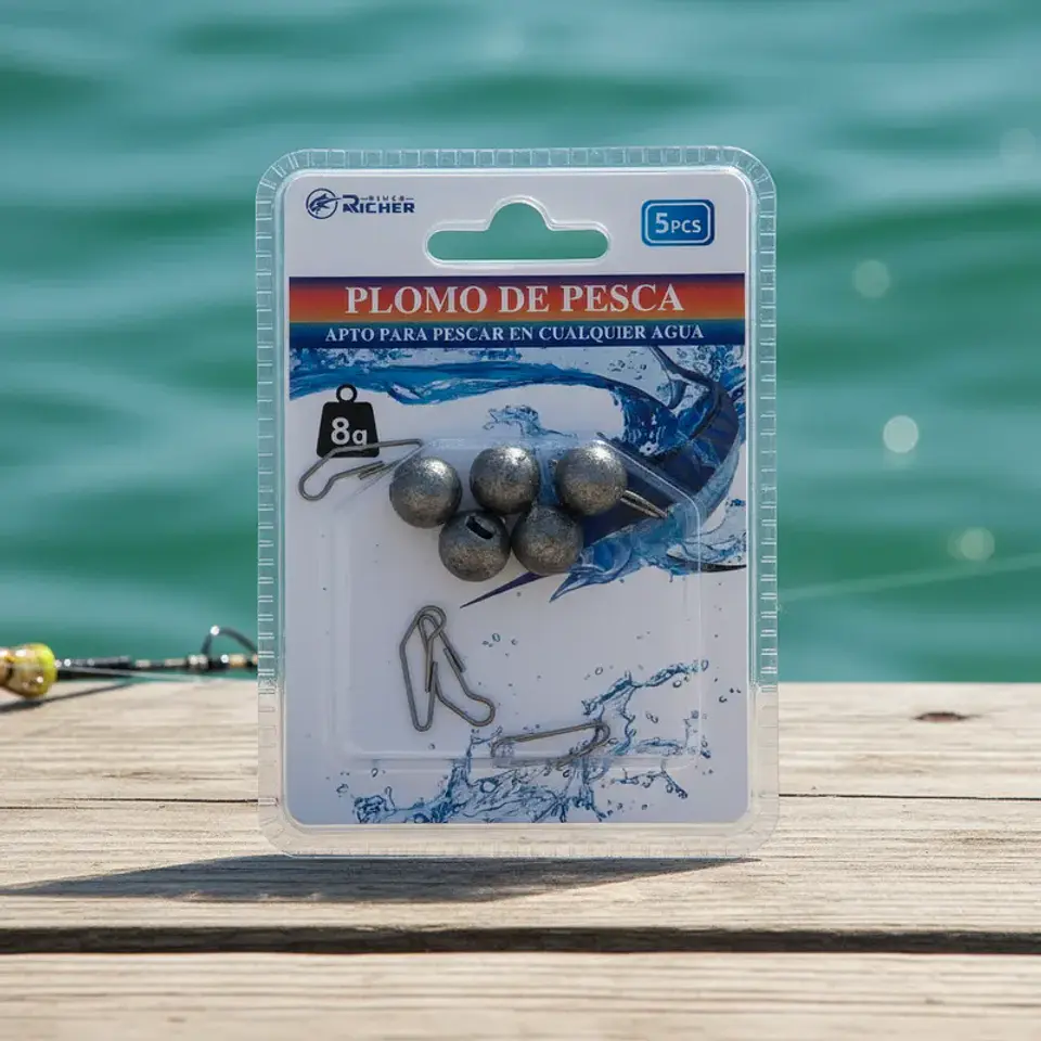 Set 5 Plomo De Pesca Redondo 8g Con Clip Rápido Desmontable 2