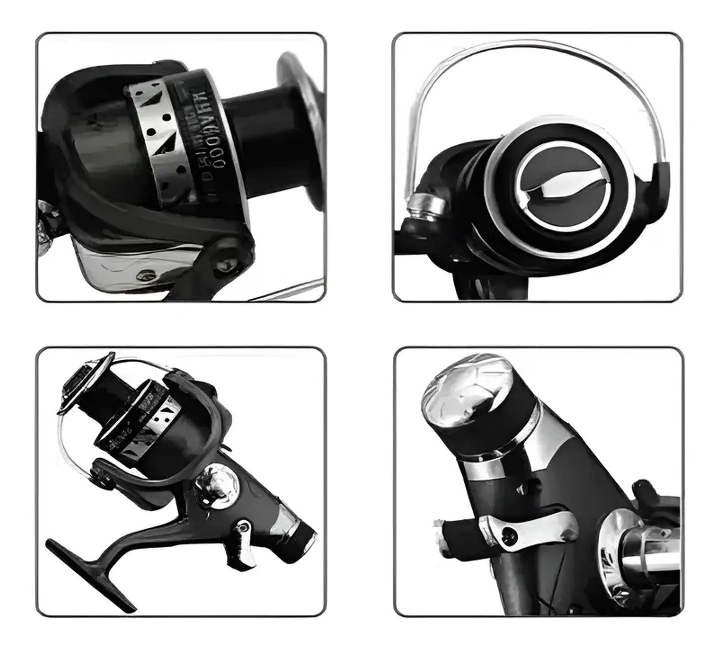 Carrete De Pesca Spinning Negro Con Manivela Plegable 3
