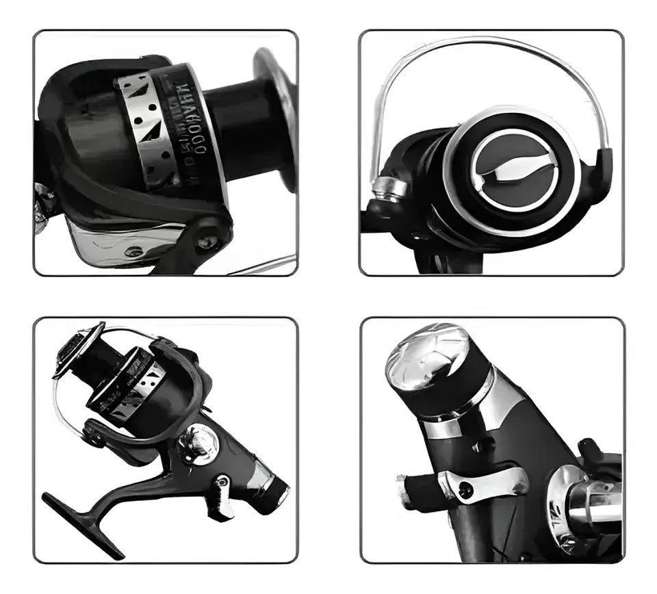 Carrete De Pesca Spinning Negro Con Manivela Plegable 3